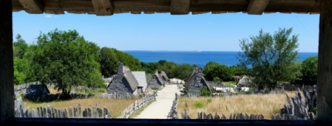 The English village seen from atop the meetinghouse at Plimoth Plantation
